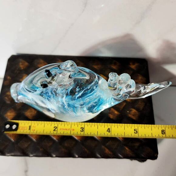 Clear Glass Fish Figurine with Blue Ribbon Swirls Bubbles - Ocean-Inspired Decor - Picture 8 of 8